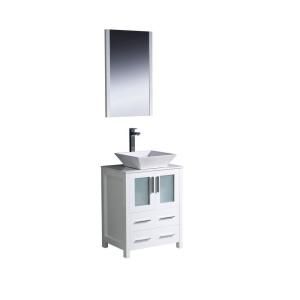Fresca Torino 24 in. Vanity in White with Glass Stone Vanity Top in White and Mirror FVN6224WH VSL