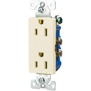 Cooper Wiring Devices Standard Grade 15 Amp Decorator Duplex Receptacle with Side and Push Wiring   Light Almond 1107LA BOX