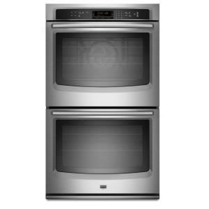 Maytag 27 in. Double Electric Wall Oven Self Cleaning with Convection in Stainless Steel MEW9627AS