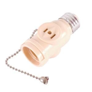GE 2 Outlet Socket Adapter with Pull Chain Light Control   Ivory 54180