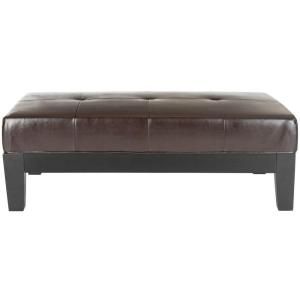 Safavieh Cocktail Brown Beechwood Bicast Leather Cocktail Ottoman HUD4066A