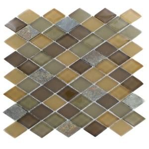 Splashback Tile Tectonic Diamond Multicolor Slate and Earth Blend 12 in. x 12 in. x 8 mm Glass Mosaic Floor and Wall Tile GEO DIAMOND SLATE EARTH