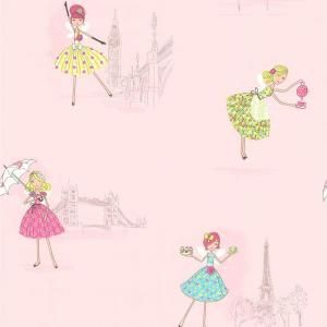 Brewster 56 sq. ft. Fairy Tea Time Light Pink European Party Wallpaper 443 90507