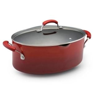 Rachael Ray 8 qt. Nonstick Covered Oval Pasta Pot with Pour Spout in Red 11540