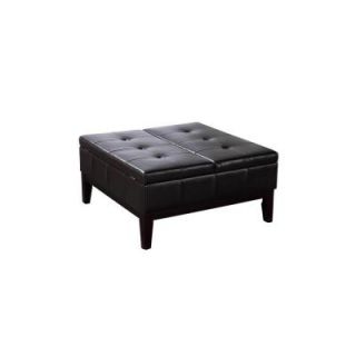 Simpli Home Dover Collection Square Coffee Table and Ottoman with Split Lift Up Lid 3AXC OTT235