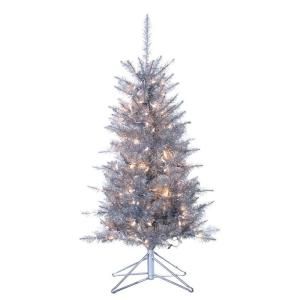 Sterling, Inc. 4 ft. Pre Lit Tiffany Silver Tinsel Artificial Christmas Tree with Clear Lights 6015 40SL
