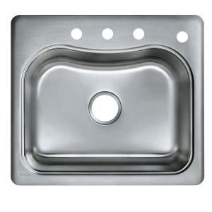 KOHLER Staccato Self Rimming Stainless Steel 25x22x8.125 4 Hole Single Bowl Kitchen Sink K 3362 4 NA