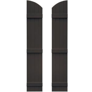 Builders Edge 14 in. x 77 in. Board N Batten Shutters Pair, Four Boards Joined with Arch Top #010 Musket Brown 090140077010