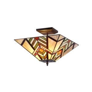 Chloe Lighting Aberle 2 Light Tiffany Style Mission Semi Flush Ceiling Fixture with 14 in. Shade CH33260MS14 UF2