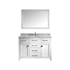 Virtu USA Caroline 48 in. Single Basin Vanity in White with Marble Vanity Top in Italian Carrera White and Mirror MS 2048 WMRO WH