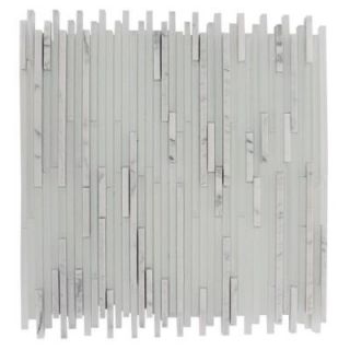 Splashback Tile Tetris Stylus Carrara Ice Pattern 12 in. x 12 in. x 8 mm Glass Mosaic Floor and Wall Tile TETRIS STYLUS CARRERA