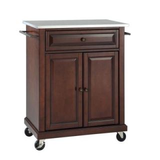 Crosley 28 1/4 in. W Stainless Steel Top Mobile Kitchen Island Cart in Mahogany KF30022EMA