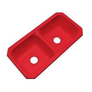 Thermocast Brighton Undermount Acrylic 33x16.5x9 in. 0 Hole Double Bowl Kitchen Sink in Red 34064 UM
