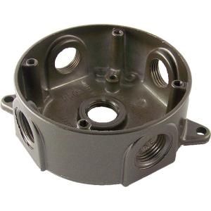 Greenfield 4 in. Round Weatherproof Electrical Outlet Box with Five 1/2 in. Holes   Bronze RB25BRS