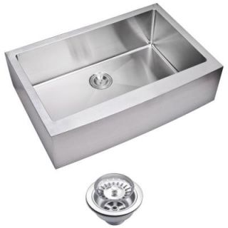 Water Creation Apron Front Small Radius Stainless Steel 33x22x10 0 Hole Single Bowl Kitchen Sink with Strainer in Satin Finish SSS AS 3322B