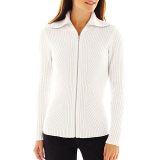 LIZ CLAIBORNE Long Sleeve Zip Front Cardigan Sweater   Talls, White, Womens