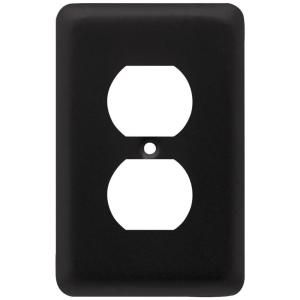 Liberty Stamped Round 1 Duplex Outlet Wall Plate   Flat Black 64117