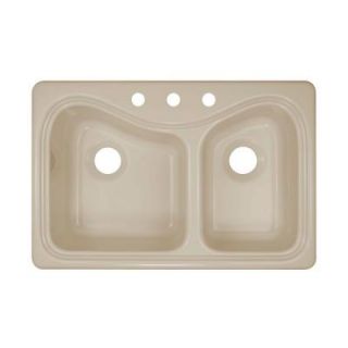 Lyons Industries Connoisseur Top Mount Acrylic 33x22x9 3 Hole 60/40 Double Bowl Kitchen Sink in Almond DKS02Y 3.5