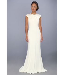 Badgley Mischka Art Deco Beaded Cap Sleeve Dress Womens Dress (White)