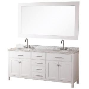Design Element London 72 in. Vanity in Pearl White with Marble Vanity Top and Mirror in Carrera White DEC076B W
