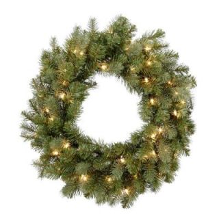 Home Accents Holiday 26 in. Feel Real Down Swept Douglas Wreath with Clear Lights PEDD1 312 26W 1