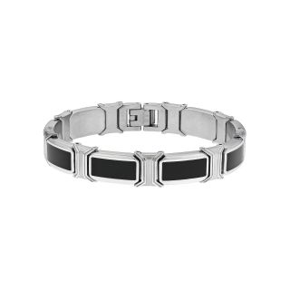 Mens Stainless Steel & Black Resin Link Bracelet, White