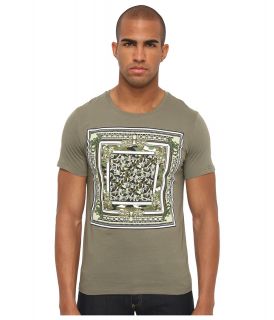 Versace Collection Short Sleeve Crew with Square Design Mens T Shirt (Olive)