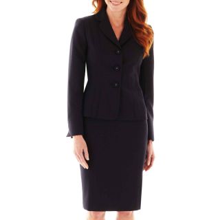 Black Label by Evan Picone Round Collar Skirt Suit, Navy, Womens