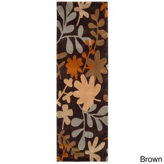 Hand tufted Floral Contemporary Brown/ Grey/ Ivory/ Teal, Aqua Runner Rug (26 X 8)