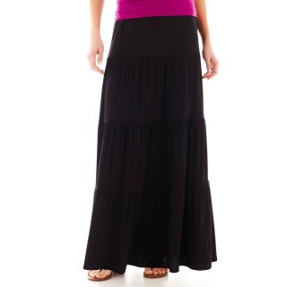 St. Johns Bay Pleated Long Knit Skirt, Black