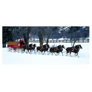 Trademark Fine Art 14 in. x 32 in. Clydesdales in Snow Covered Field with Fence Canvas Art AB280 C1432GG