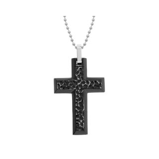 Mens Antique Finish Stainless Steel Cross Pendant, Black