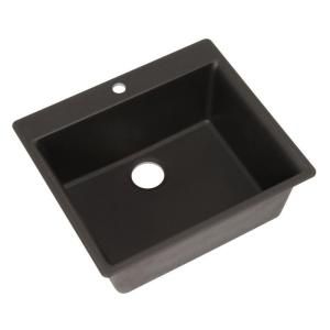 HOUZER Gemo Series Topmount Granite 23.625x20.875x8.688 0 hole Single Bowl Kitchen Sink in Nero GEMO N 100 NERO
