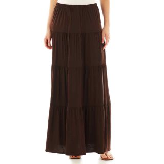 St. Johns Bay Pleated Long Knit Skirt, Chocolate (Brown)