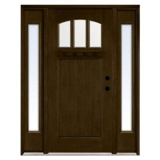 Steves & Sons Craftsman 3 Lite Arch Stained Mahogany Wood Left Hand Entry Door with 12 in. Sidelites and 4 in. Wall M4151 12 HY 4LH