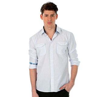 191 Unlimited Mens Slim Fit White Check Woven Shirt