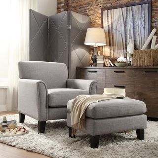 Uptown Modern Grey Linen Accent Chair And Ottoman