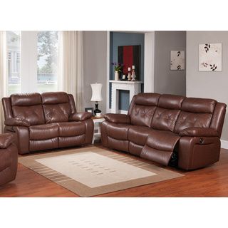 Rivallo Brown 2 piece Top Grain Leather Power Reclining Sofa And Loveseat Set
