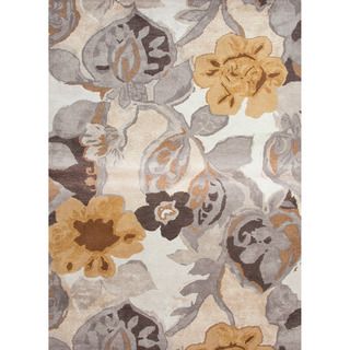 Hand tufted Transitional Floral Pattern Gray/ Black Rug (5 X 8)