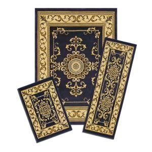 Capri Royal Crown Navy 3 Piece Set Contains 5 ft. x 7 ft. Area Rug, Matching 22 in. x 59 in. Runner and 22 in. x 31 in. Mat X171/373 B
