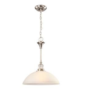 Hampton Bay Lucerne 1 Light Polished Nickel Pendant with Frosted Glass Shade GGE8991A