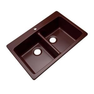 Mont Blanc Waterbrook Dual Mount Composite Granite 33x22x9 1 Hole Double Bowl Kitchen Sink in Burgundy 79169Q
