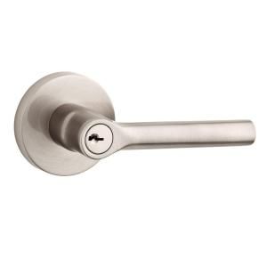 Baldwin Reserve Tube Satin Nickel Entry Lever with Contemporary Round Rose EN.TUB.R.CRR.150
