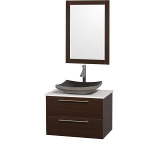 Wyndham Collection Amare 30 in. Vanity in Espresso with Man Made Stone Vanity Top in White and Black Granite Sink WCR410030ESWHGS1