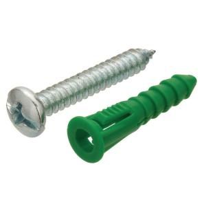 #14 16 x 1 1/2 in. Green Ribbed Plastic Anchor with Pan Head Combo Drive Screw (25 Pieces) 00507
