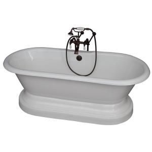 Barclay Products 5.58 ft. Cast Iron Double Roll Top Bathtub Kit in White with Oil Rubbed Bronze Accessories TKCTDRNB ORB1