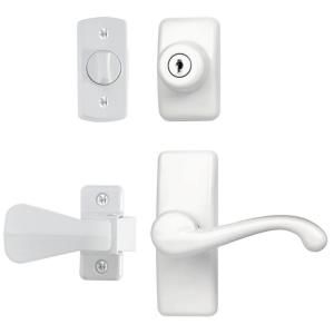 Ideal Security Inc. Deluxe Storm and Screen Door Lever Handle and Keyed Deadlock in White HK01 I 073