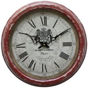 Yosemite Home Decor 16 in. Circular Iron Wall Clock in Distressed Red Frame CLKA7184ME