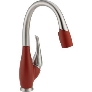 Fuse Single Handle Pull Down Sprayer Kitchen Faucet in Stainless/Chili Pepper featuring MagnaTite Docking 9158 SR DST