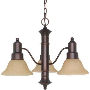 Glomar Gotham 3 Light Mahogany Bronze Chandelier with Champagne Linen Washed Glass Shade HD 1254